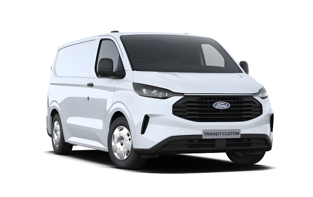Hvit Ford Transit Custom